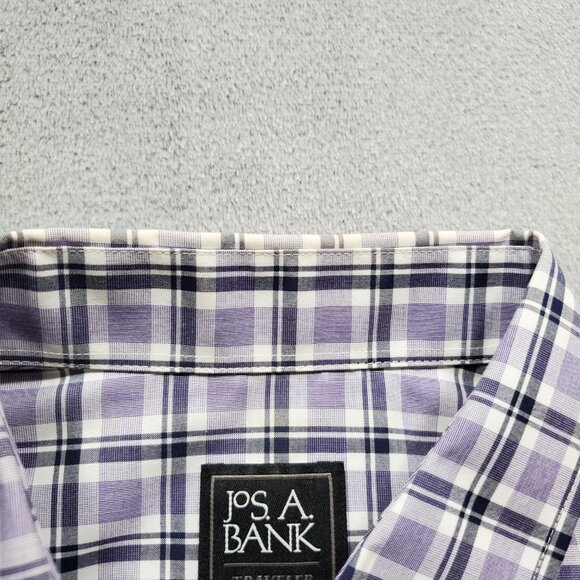 Jos. A Banks Traveler Long Sleeve Button Up Plaid Shirt Purple White Men Sz L - Picture 11 of 13
